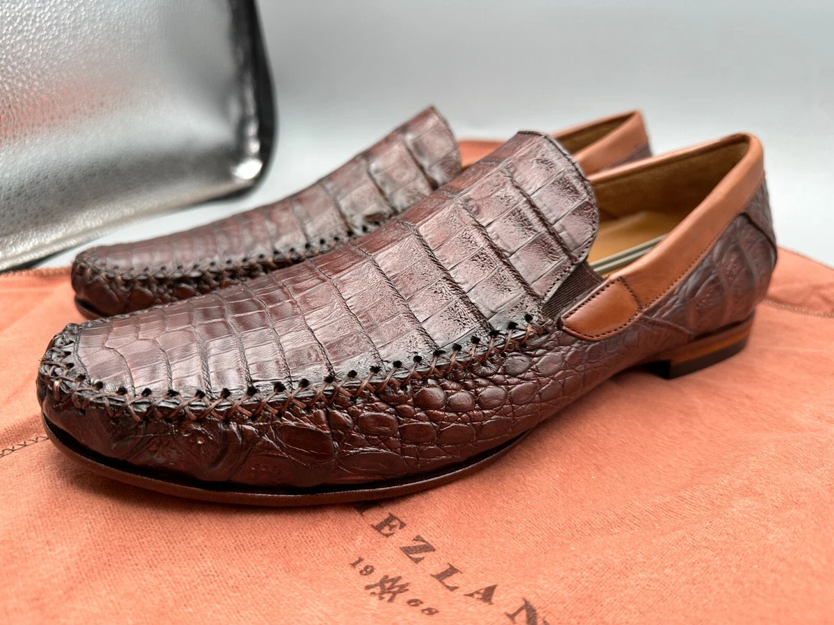 Mezlan Size 10 M Crocodile Loafers Slip On Brown Spain Shoes MEN S