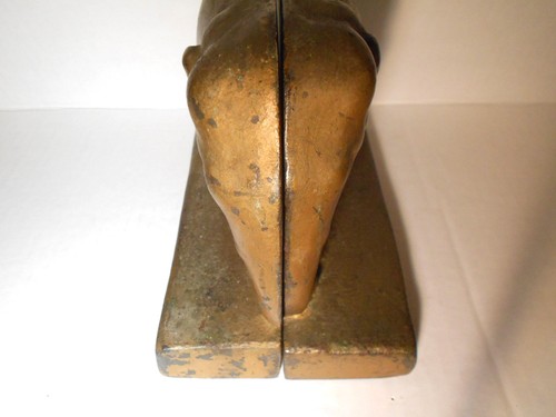 Vintage Gold Cast Iron Elephants Bookends. Size: Tall 7" -5 1/2" Long - 2" Deep - Picture 4 of 12