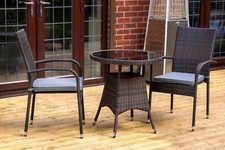 SH&G Heaton 2 Seat Bistro Set | 3 Piece Round Table & Chairs | Brown Rattan
