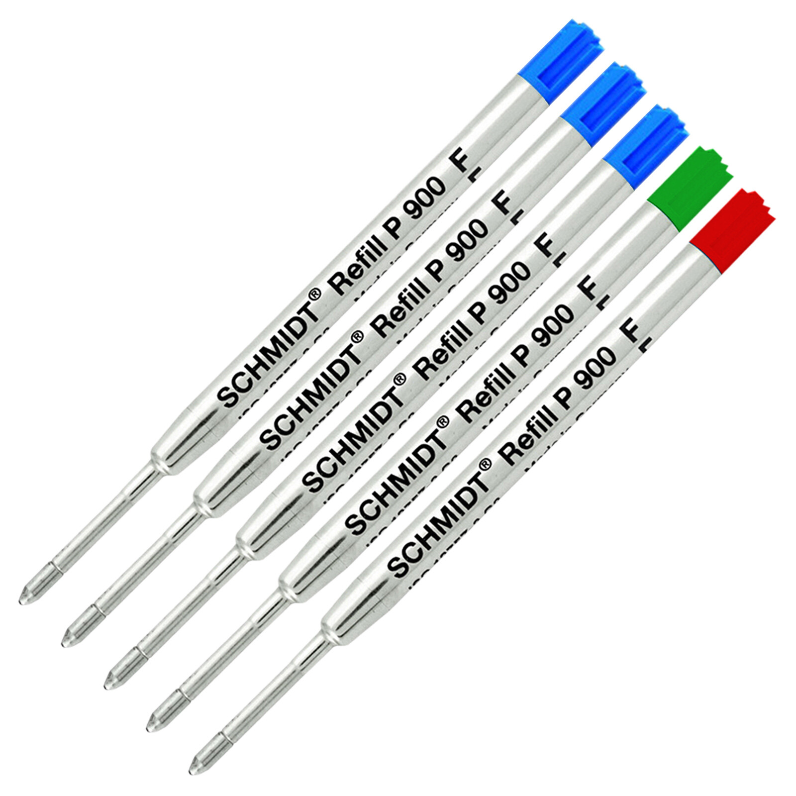 5X Schmidt P900 F Parker Style Ballpoint Refill Green/Red/Blue Ink Fine Tip