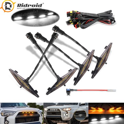 4x Raptor Style Smoked LED Grille Lights For 14-23 Toyota 4Runner TRD Pro Grill