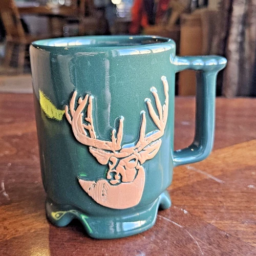 Frankoma Buck Deer Mug Dark Green Terracotta Pottery Cup Hunter Gift SEE DESC