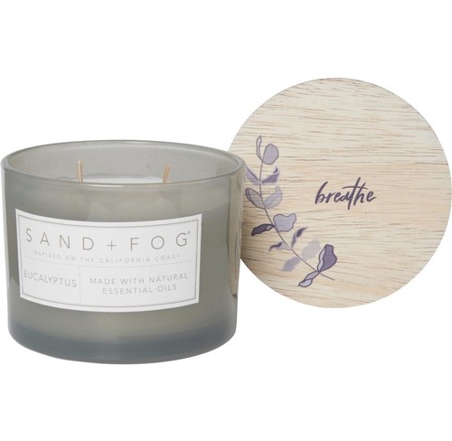Sand and Fog Eucalyptus Candle, Soy Wax, 12oz, Cotton Wicks, 36 Hr Burn Time