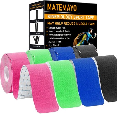 4 Rolls Precut Kinesiology Waterproof Sports Tape - Muscle Pain Relief Patches