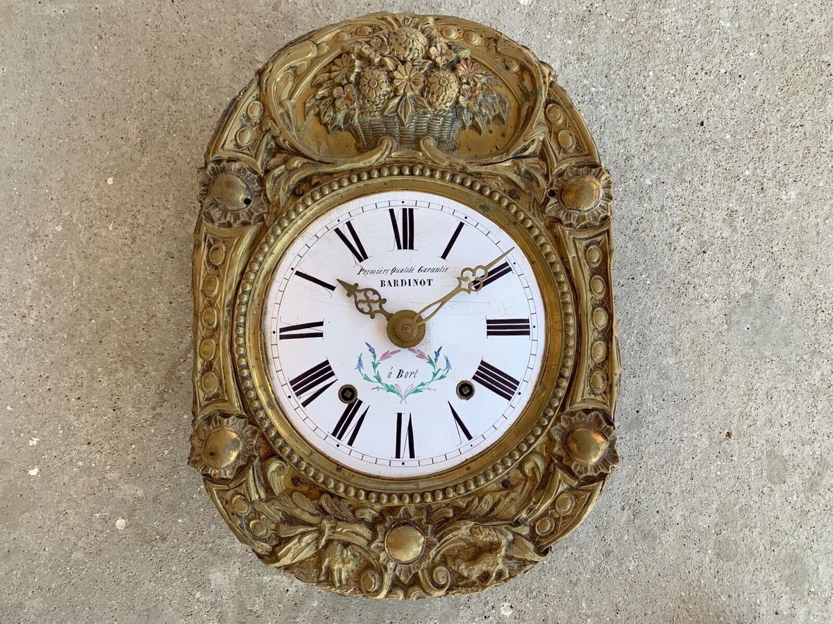 Ancien grand mouvement d'horloge comtoise fronton laiton superbe