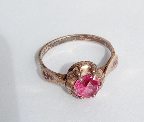 Vintage Ring Pink stone Gilt Silver 875 test star USSR times Jewelry size 7.25