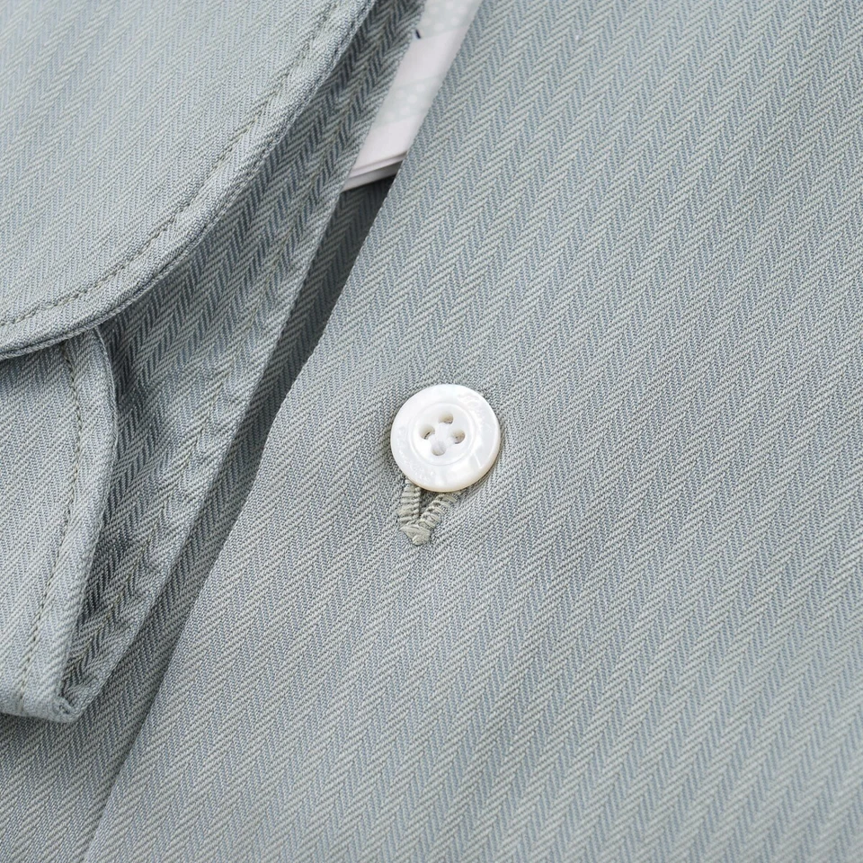 Camisa de algodón extrafino Finamore Napoli verde marino espiga 15 (UE 38) NUEVA CON ETIQUETAS Foto 2 de 4