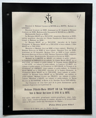 BIGOT TOUANNE Royer Motte Einladung Bludowski SEZE Von Goffel Linieres 1900