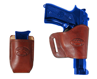 Barsony Burgundy Leather Yaqui Gun Holster w/Mag Pouch for Ruger, Star Full Size