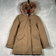 Woolrich Jacket Womens Small Brown Arctic Down Parka Raccoon Fur *FLAW
