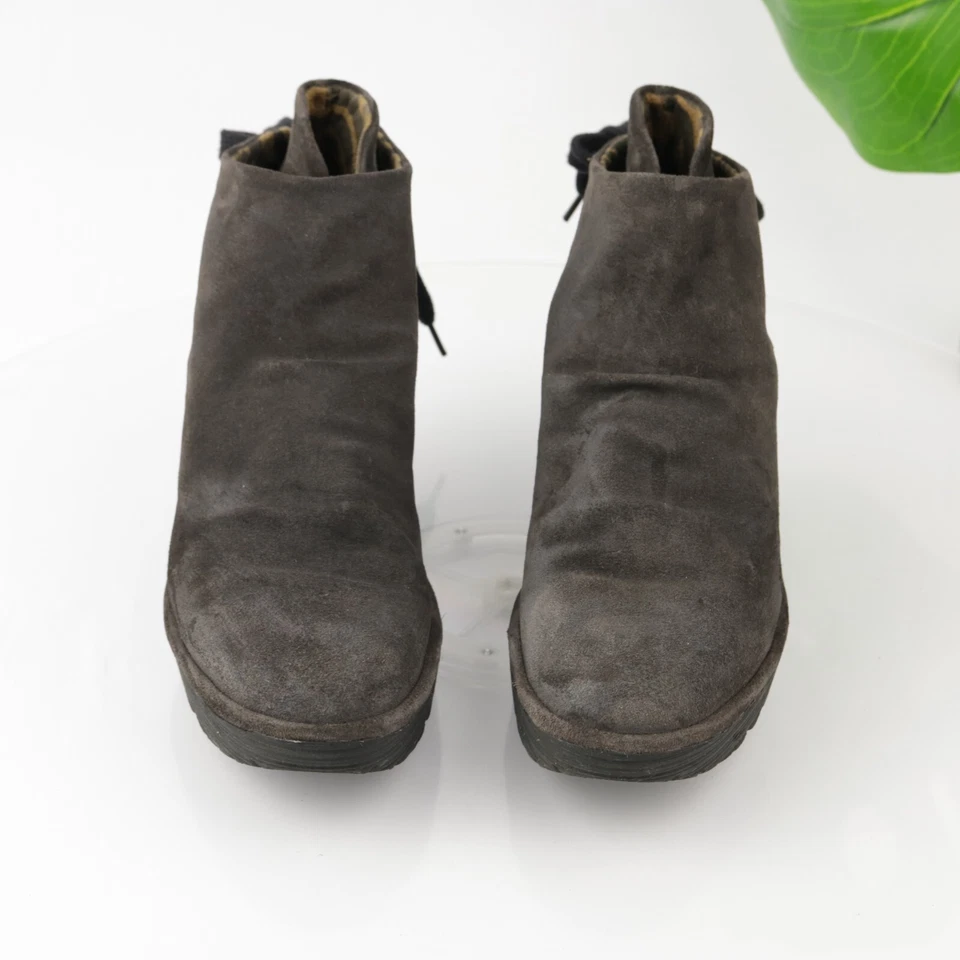 Botas Yama Fly London para mujer talla 41 10 gris gamuza tacón de cuña plataforma encaje espalda Foto 2 de 4