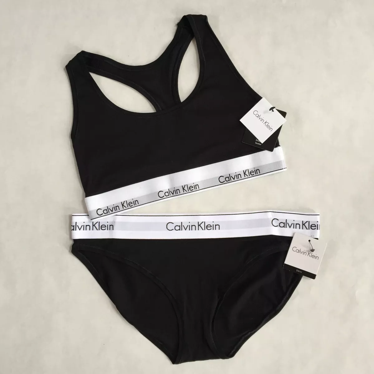 NWT Calvin Klein Black Bralette & Bikini Set Modern Band 2 pc