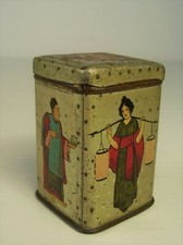 Antike kleine Kaufmannsladen Blech Tee Dose Asia Motive vor 1945