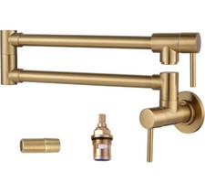 Brass Made Pot Filler, Brushed Gold Kitchen Sink Faucets, Wall Mount, Folding