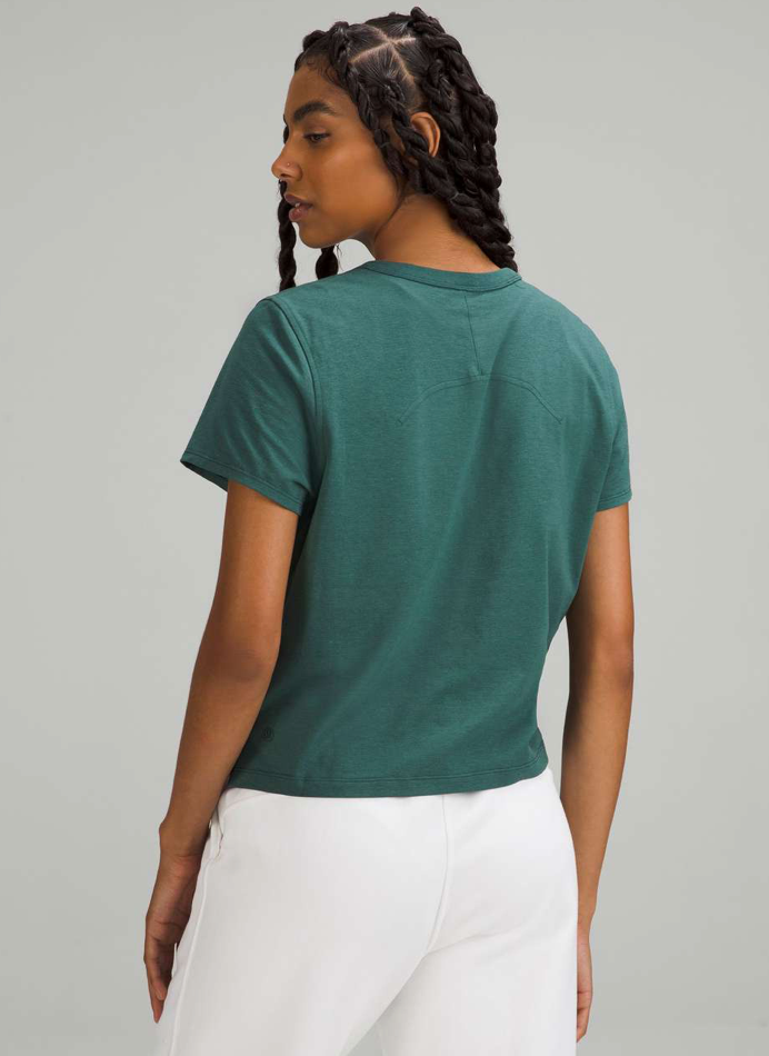 New Lululemon Classic-Fit Cotton-Blend T-Shirt Green Jasper New Lululemon Classic-Fit Cotton-Blend T-Shirt Green Jasper