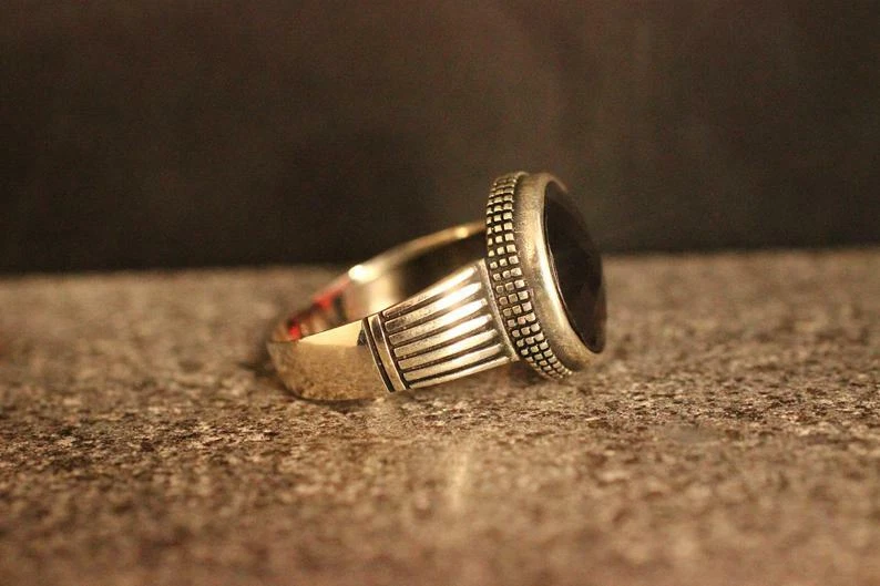 Handmade Vintage Round Shape Deep Red Ruby In 935 Real Silver Solitaire Men Ring - Image 3 of 4