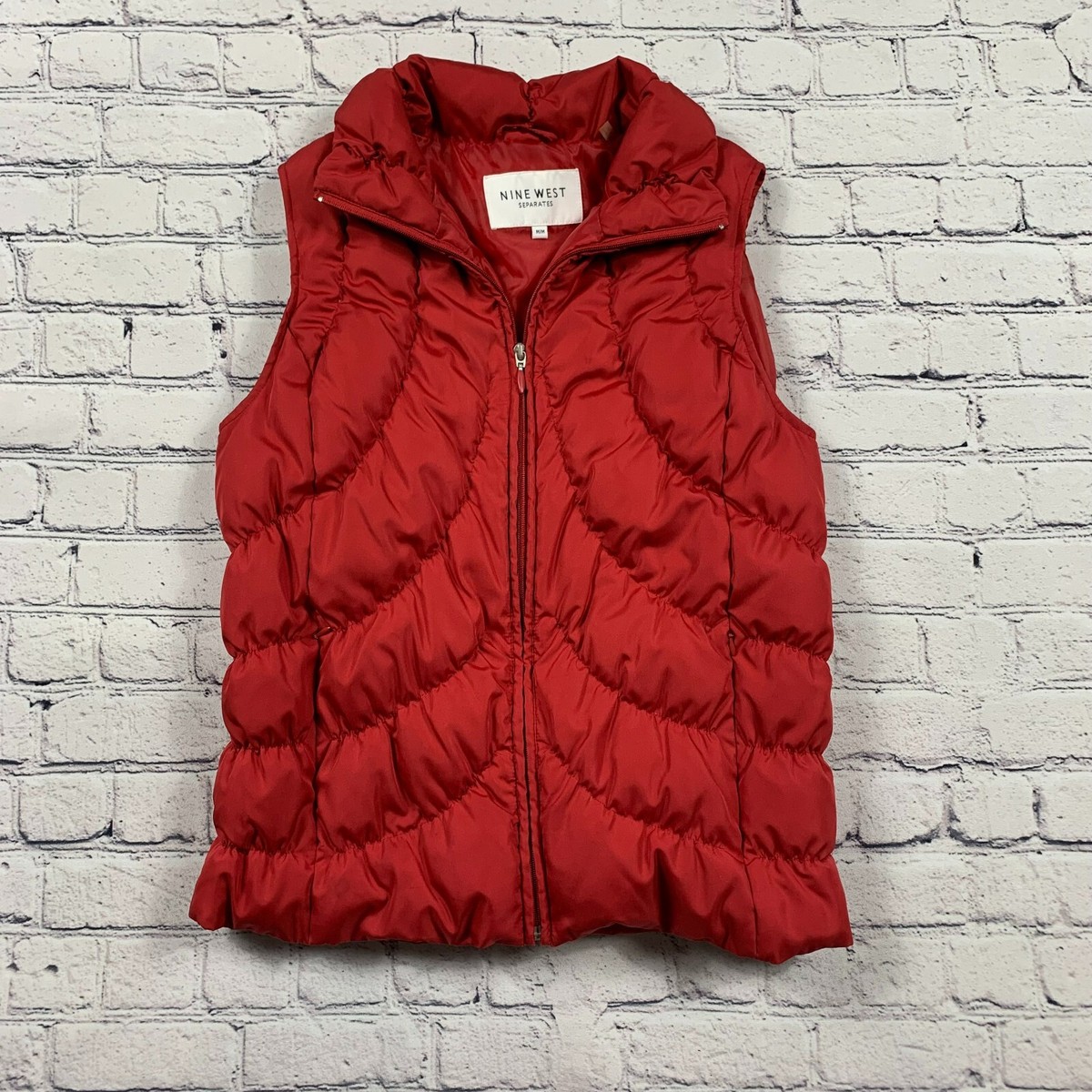 Nine West Puffer Vest Womens Medium Red Down Insulated Full Zip 80s/90s