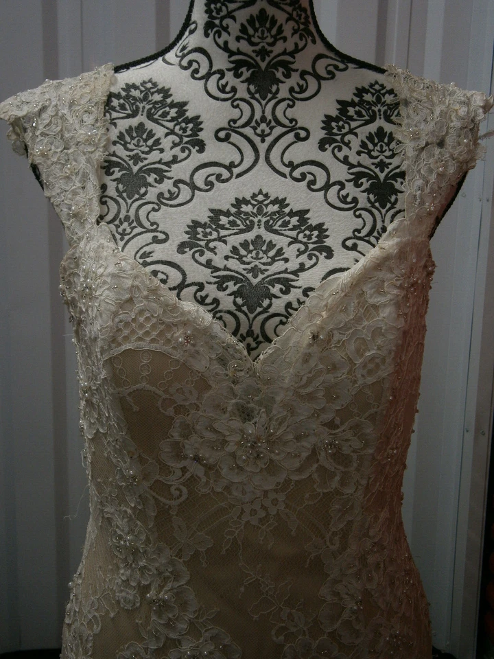 Vestido de novia Jazmín 10 blanco champán encaje cuentas tul ilusión tren enorme Foto 4 de 4