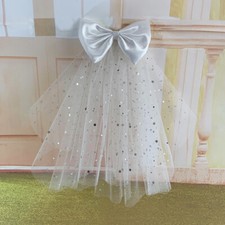 Wedding Bridal Short Veil with Comb Party Fancy Dress Photography Prop Satin Bow
