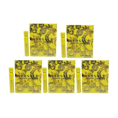 Lot 5x Versace Yellow Diamond Eau De Toilette EDT Spray Vial .03 oz / 1 ml