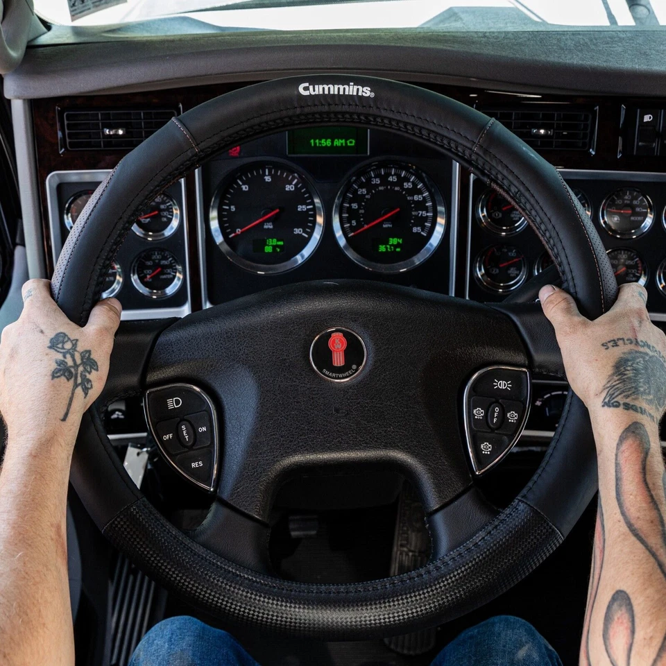 Cubierta del volante Cummins Diesel 18" Navigator cuero genuino semi camión Foto 3 de 4