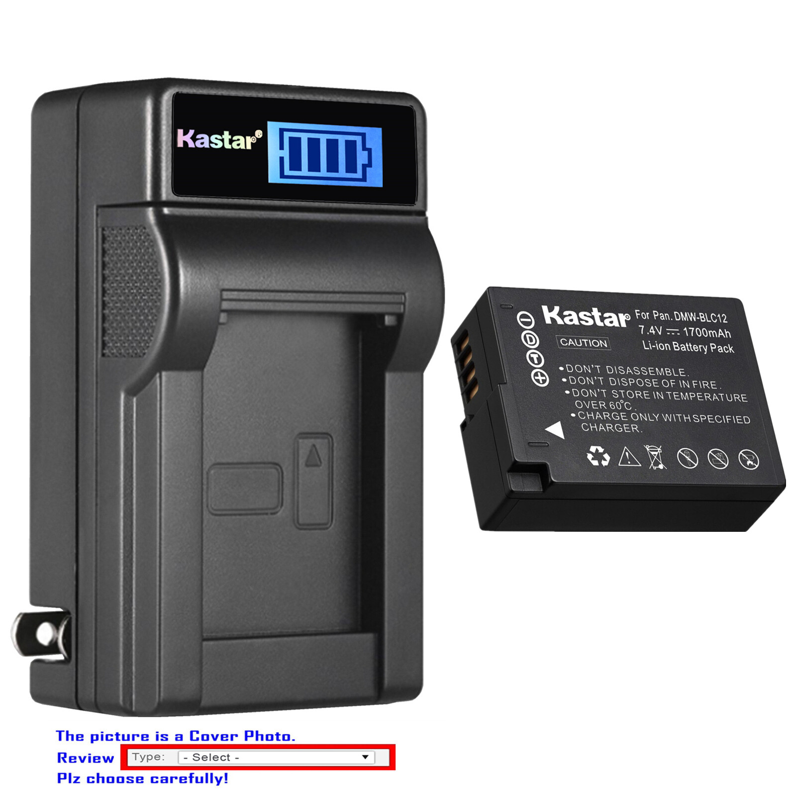 Kastar Battery LCD Wall Charger for Panasonic DMW-BLC12 & Lumix DMC-FZ200 Camera