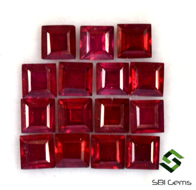 7.29 Cts Natural Ruby Square Cut 4 mm Lot 15 Pcs Reddish Shade Loose Gemstone GF