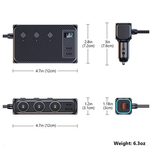 3 Way Car Charger Cigarette Lighter Splitter Adapter USB Type C PD Fast Charging - Picture 11 of 11