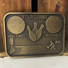 Vintage 70's It s a Strike / Bowling Antique Brass Handcrafted Belt Buckle