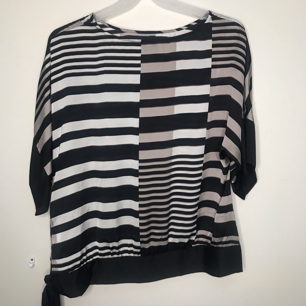 Apostrophe Womens Blouse Black Patchwork Stripe D… - image 1