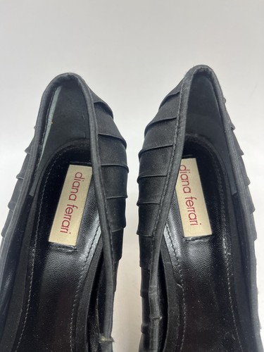 Diana Ferrari Black Satin High Heel Shoe Size 10 Peep Toe Beaded 8cm Slip On - Picture 2 of 13