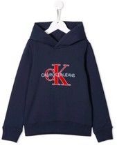 Size 6 Calvin Klein Jeans Boys navy blue soft cotton Logo hooded sweatshirt New