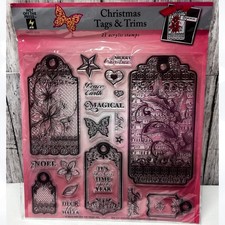 Hot Off the Press CHRISTMAS TAGS TRIM Holiday 8x8 Rubber Stamps