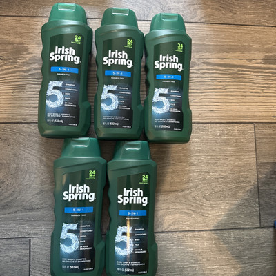 5x Irish  SPRING 5-IN-1 SHAMPOO CONDITIONER BODYWASH FACE DEODORIZER 5 IN One