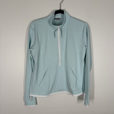 T By Talbots Women XL Aqua Blue Dot Jacquard Lightweight Half-Zip Pullover NWT