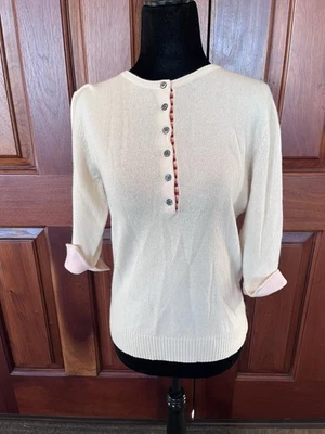 N.Peal Cashmere Women Henley Style Sweater 3/4 Sleeve British Jumper Luxury M