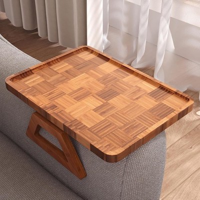 Couch Arm Tray,Spliced Bamboo Folding Sofa Tray,Sofa Armrest Trays Brown 