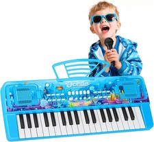 37 Key Kids Piano Keyboard With Microphone And Music Stand Educational Toy Blue