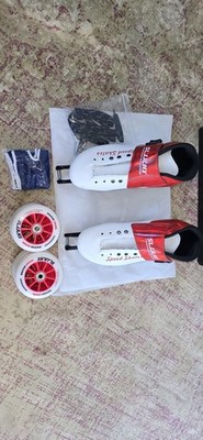 SLJTXTS Men's Inline Speed Skates White/Red w/ Frame, Wheels & Accessories