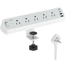TESSAN Desk Clamp Power Strip 10 Ft, 2100J Surge Protector Desk Charging Station