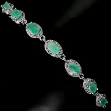 925 Sterling Silver Bracelet Oval Emerald 5x3mm Natural Gemstone Jewelry 7inches