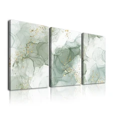 Sage Green Wall Art Set of 3,Abstract Green Wall Decor Living Room,Minimalist...