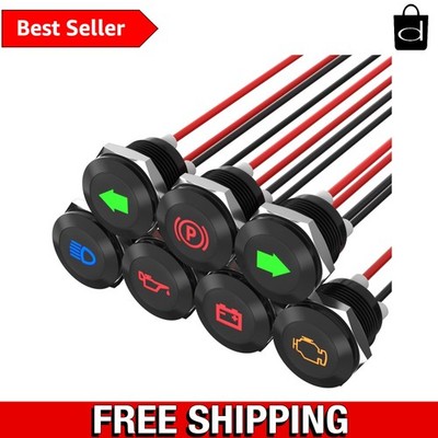 7 LED Indicator Lights 12V-24V Waterproof Metal Pilot Dash Lamp Black