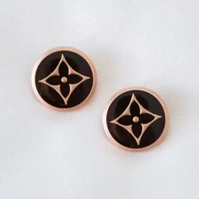 Set of 2 Louis Vuitton Buttons, Brown, Gold, Round, 18mm, Stamped