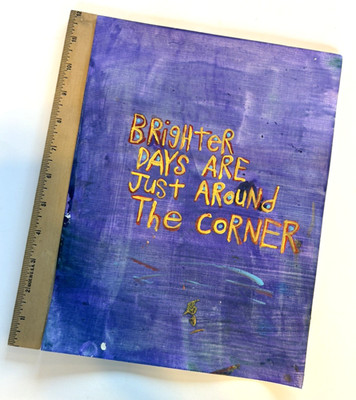 ORIGINAL ART Brighter Days Around Corner 12''x9'' Word Painting Purple Yellow Red