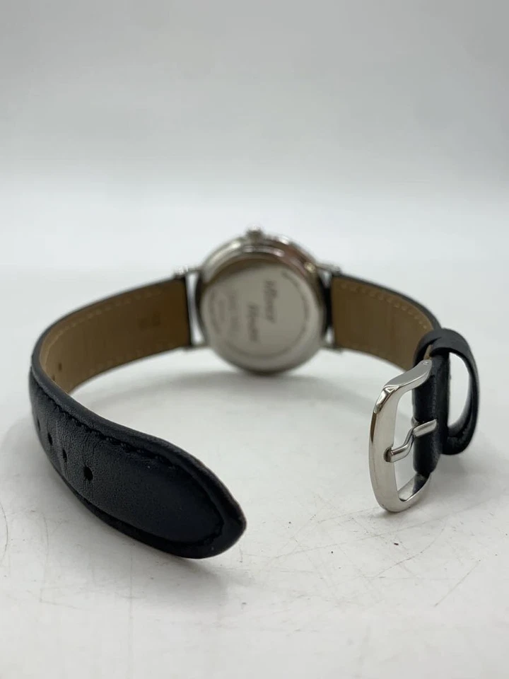 Reloj REGUNO KP3-112-50 Solar Analógico Cuero Negro Plateado Casi Como Nuevo JAPÓN Foto 4 de 4