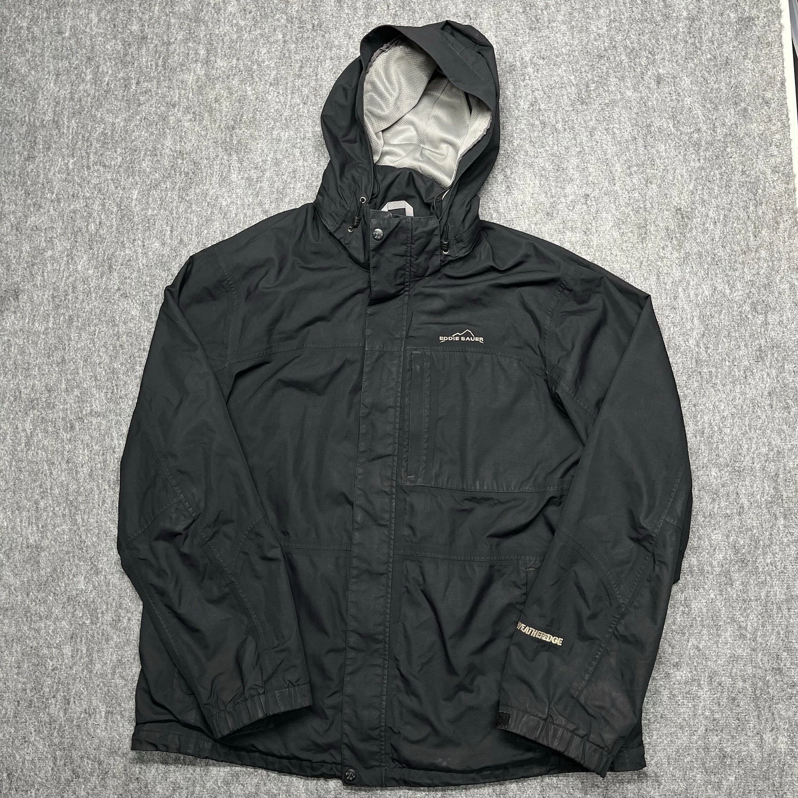 Eddie Bauer Mens Weatheredge Jacket Black XL Full Zip Hooded Waterproof