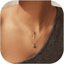 Gold Cross Necklace for Women Girls Trendy - 14K Gold Plated Layered Cros