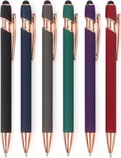 6 Pack Ballpoint Pen 2-in-1 Stylus Retractable Ballpoint Pen with Stylus tip, Me