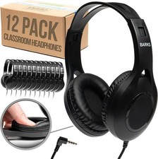 Barks Rugged Classroom Headphones 12 Pack   Heavy Duty On-Ear Bulk Headphones